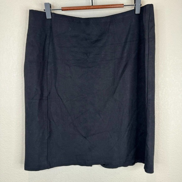 Halston Women's Elastic Waist Pull-On Skirts Flat Front Back Slit‎ Black Size XL - Picture 1 of 11